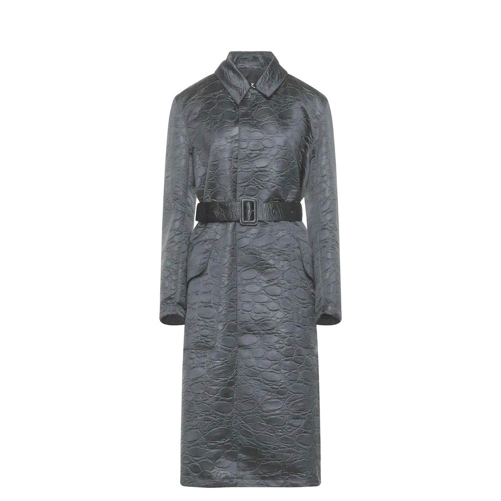 NWT Maison Margiela Black Embossed Croc Pattern Belted Trench Coat Women Size 36